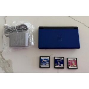 Nintendo DS Lite Cobalt Blue Black Console USG-001 Bundle with 3 Games & Charger